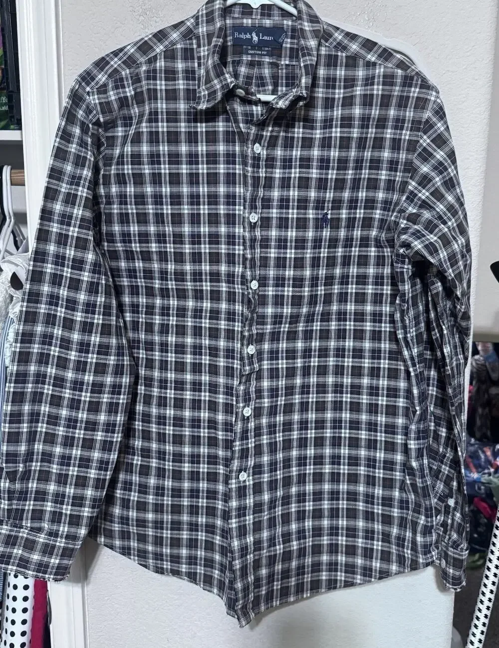 Polo Ralph Lauren Shirt Mens XL Custom Fit Button Up Long Sleeve Navy Blue Plaid